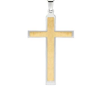 LYNX Cross Pendant for necklace size: 2.4" x 1.22". EUC Stainless Steel two tone